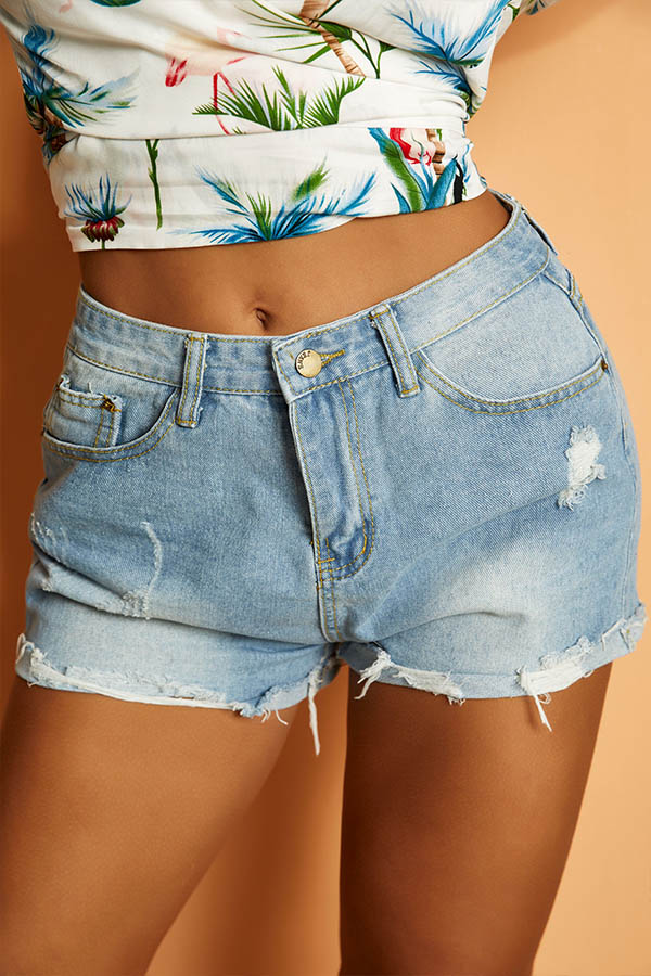 

Lovely Trendy Broken Holes Blue Shorts