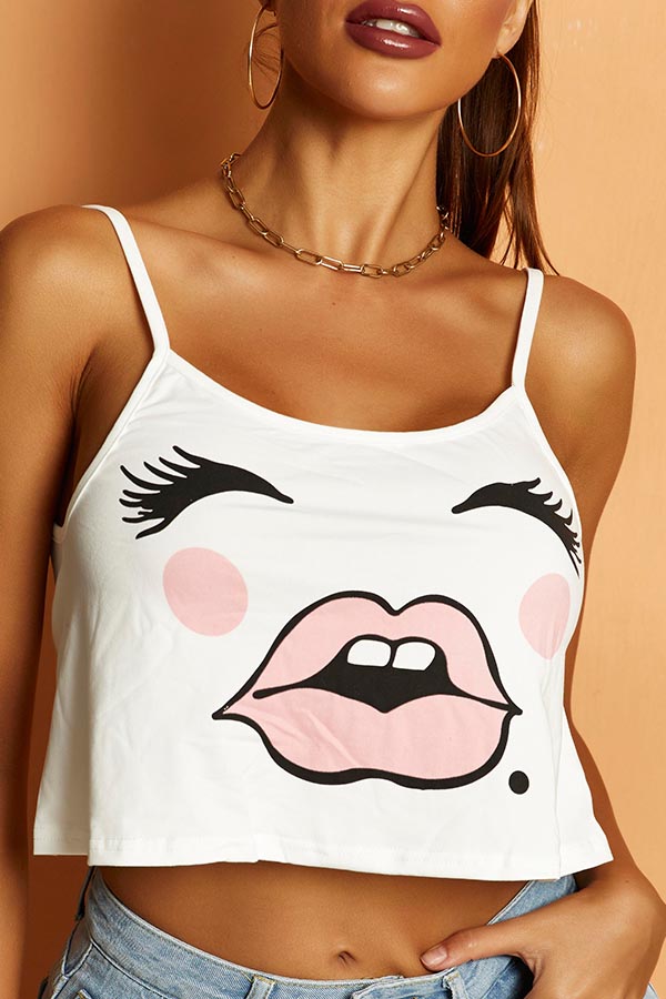 

Lovely Trendy Print White Camisole