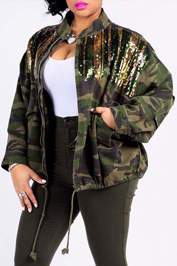 

Lovely Leisure Patchwork Camo Print Coat
