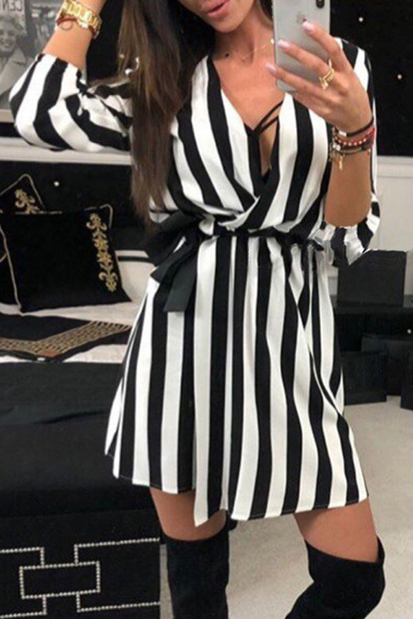 

Lovely Trendy Striped Black Mini Dress, Black stripe