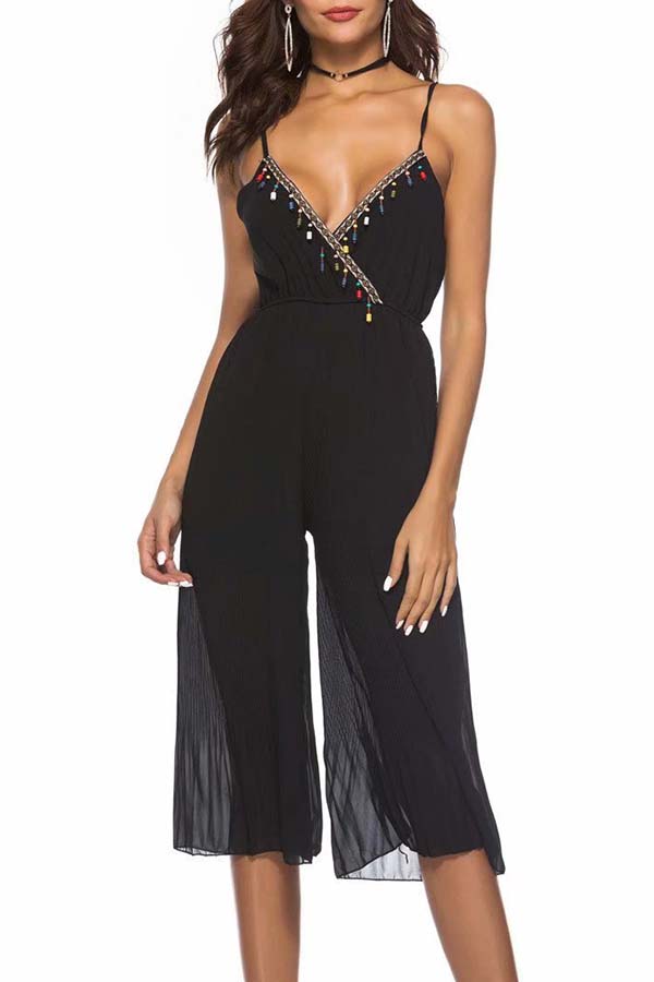 

Lovely Chic V Neck Loose Black One-piece Jumpsuit