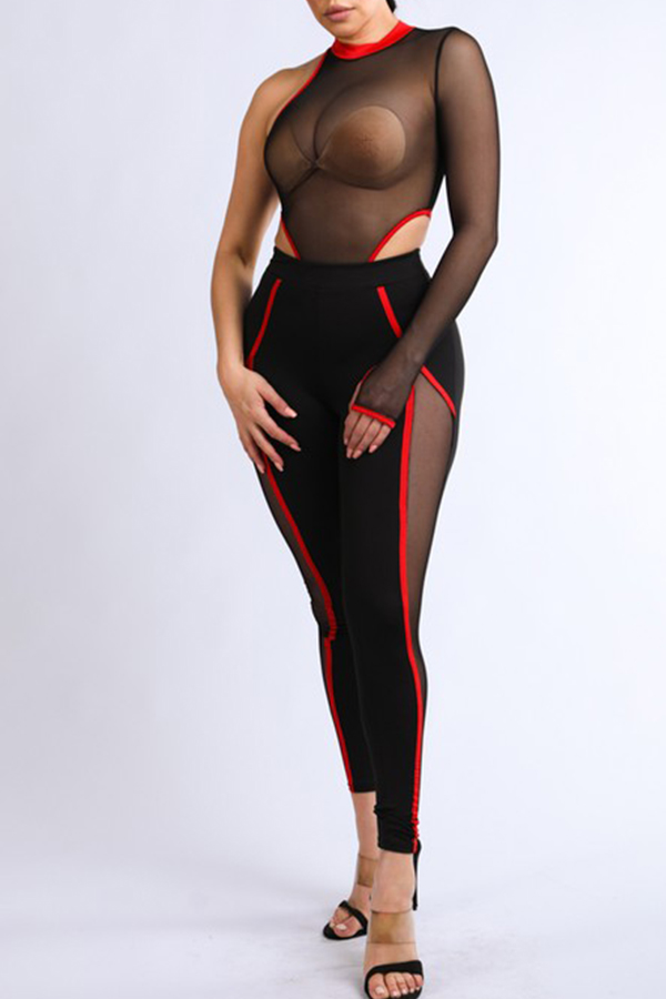 

Lovely Sexy See-through Red Two-piece Pants Set