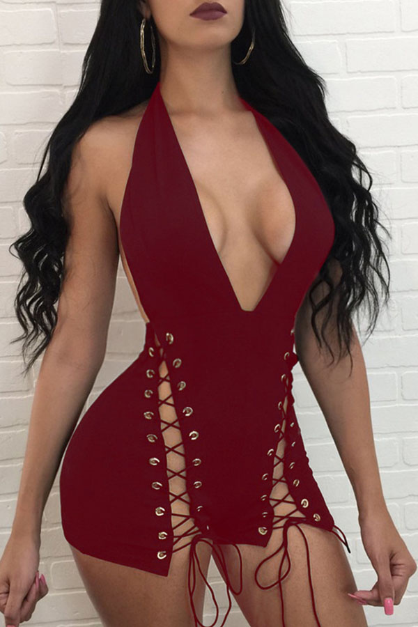 

Lovely Chic V Neck Hollow-out Red One-piece Romper