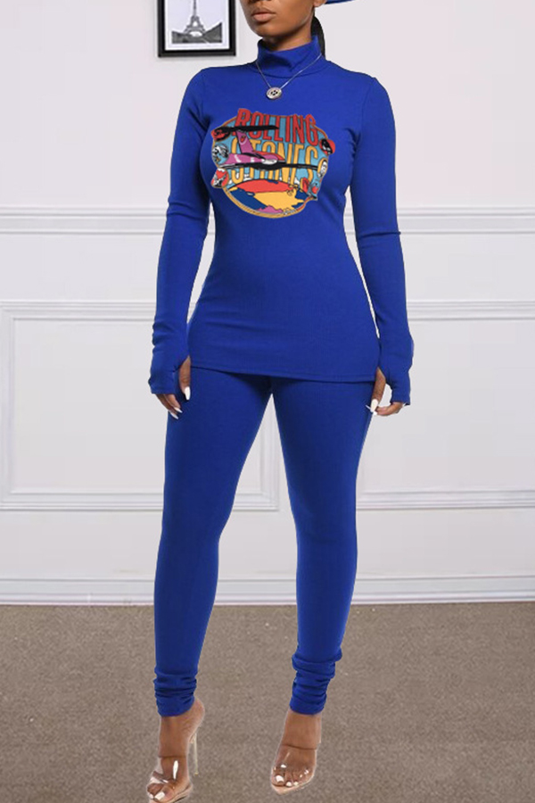 

Lovely Casual Print Royal Blue Two-piece Pants Set, Royalblue