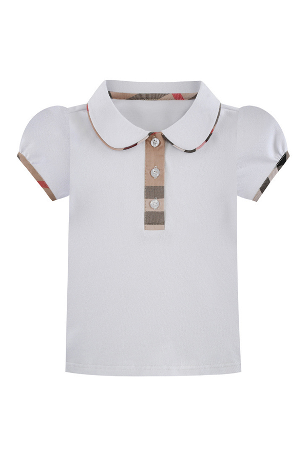 

Lovely Chic Buttons Design White Girl T-shirt