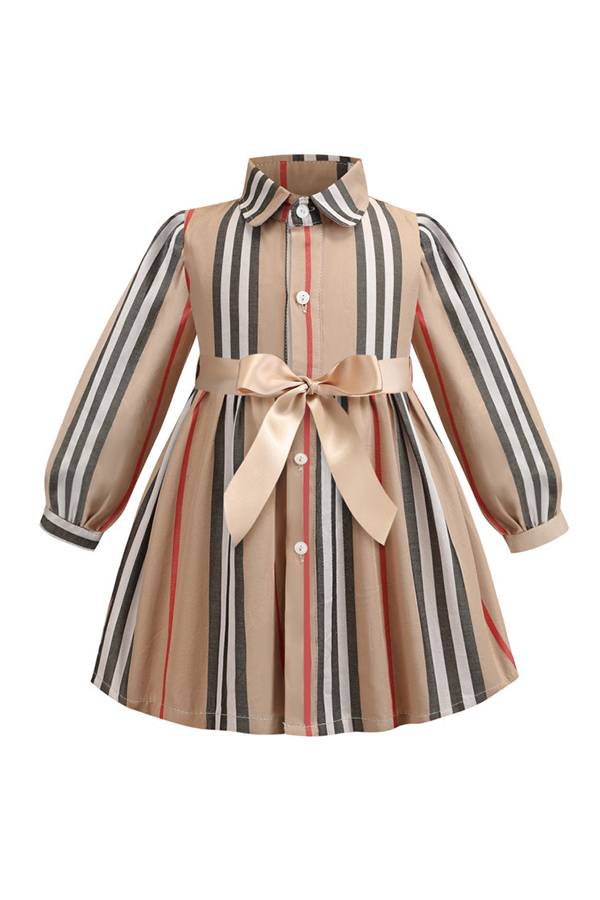 

Lovely Sweet Striped Print Girl Knee Length Dress, Stripe