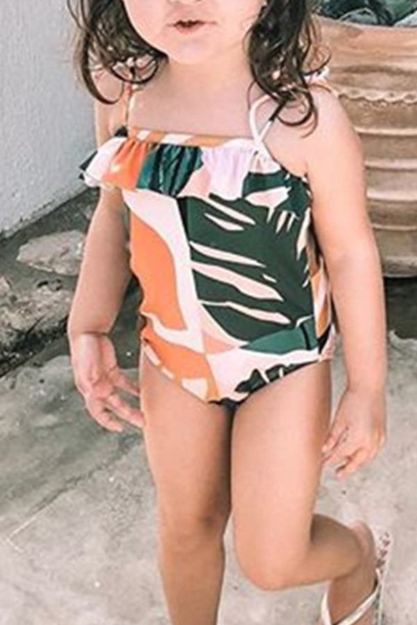 

Lovely Family Print Green Bathing Suit Girl One-piece Swimsuit