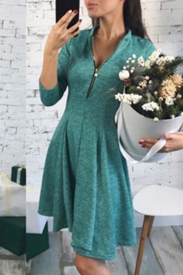 

Lovely Sweet Zipper Design Green Mini Dress