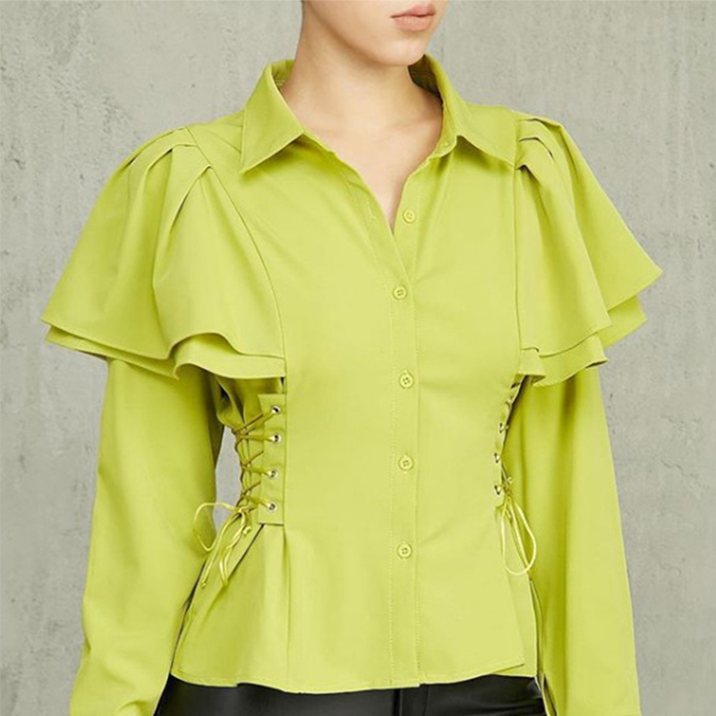 

Lovely Casual Flounce Green Blouse
