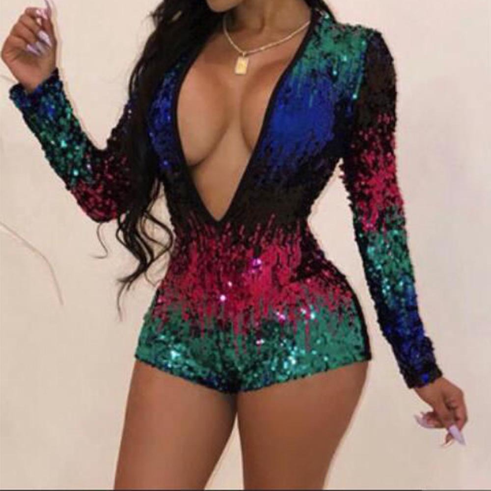 

Lovely Casual Deep V Neck Multicolor One-piece Romper, Multi