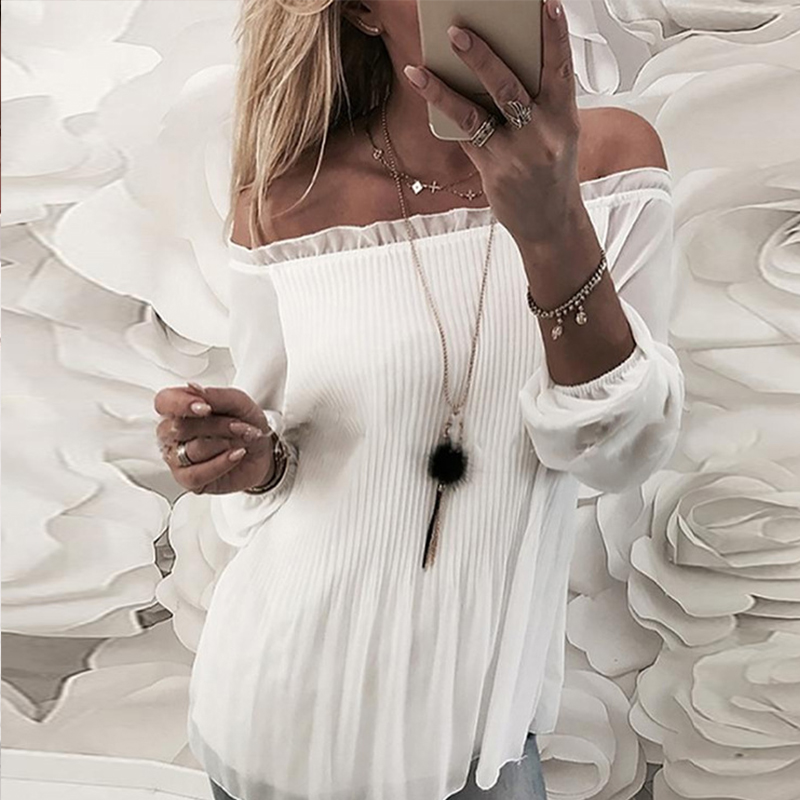 

Lovely Sweet Dew Shoulder Flounce White Blouse