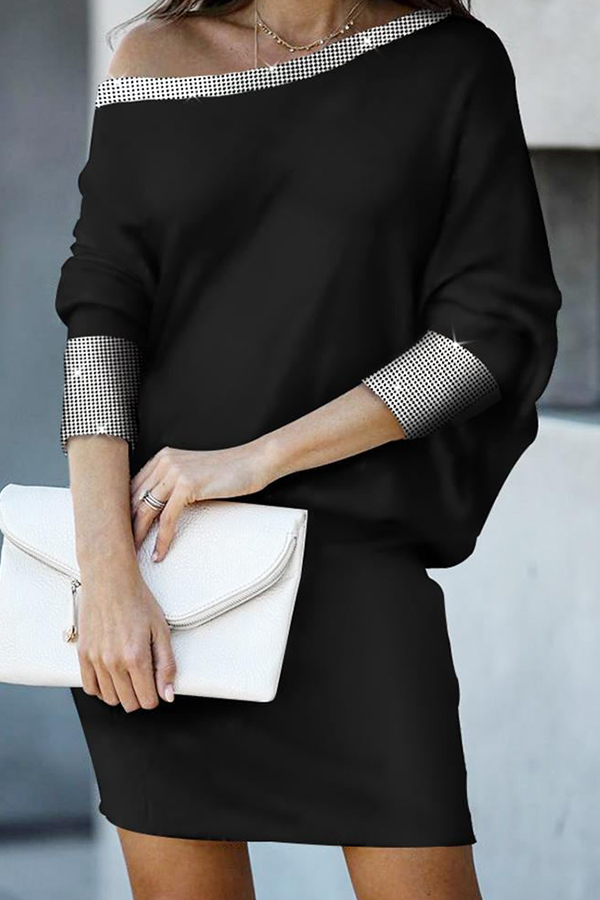 Lovely Trendy Patchwork Black Knee Length Dress