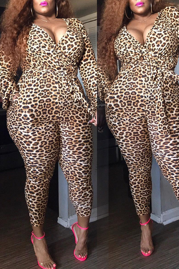

Lovely Trendy Leopard Print Plus Size One-piece Jumpsuit