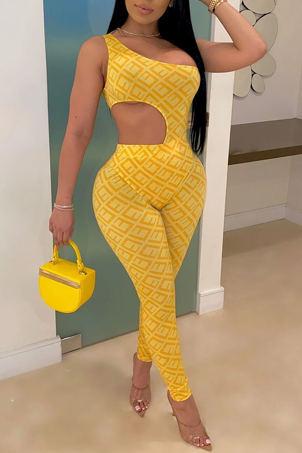 

Lovely Trendy One Shoulder Yellow Two-piece Pants Set