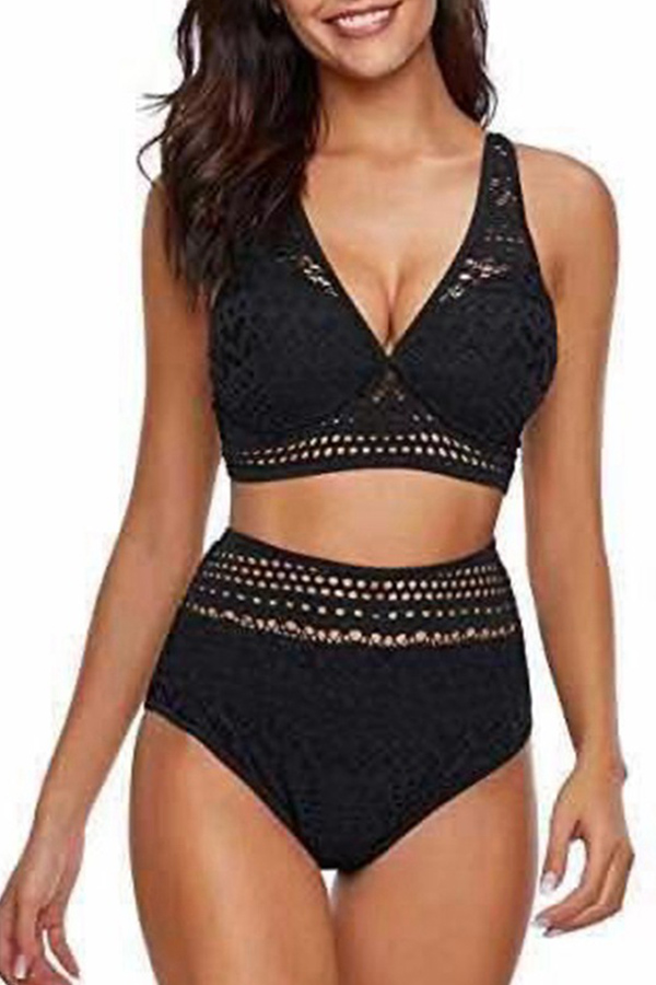 

Lovely Lace Black Bathing Suit Two-piece Swimsuit