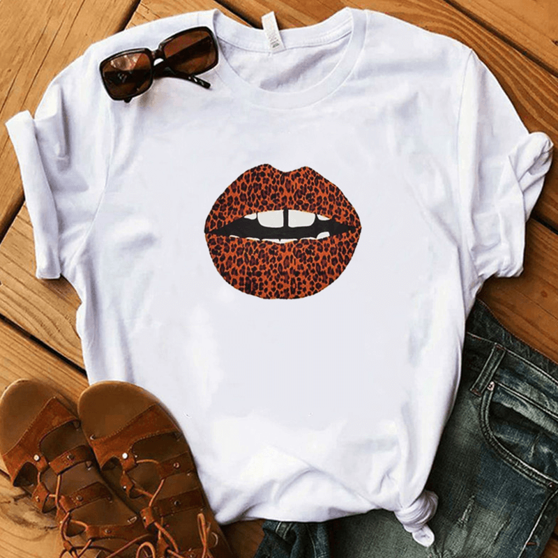 

Lovely Casual Lip Print White T-shirt
