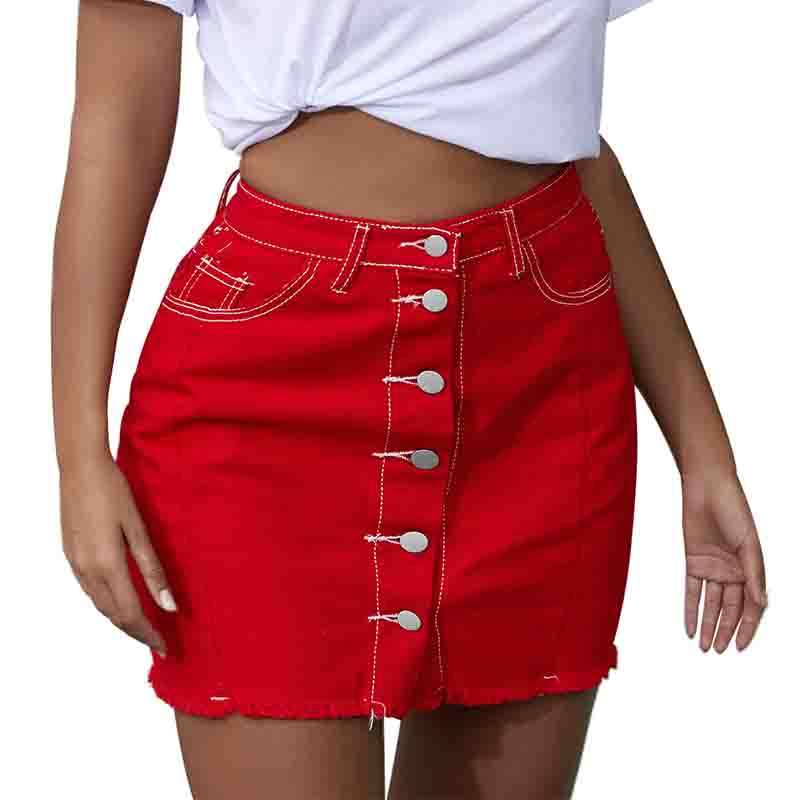

Lovely Chic Button Design Red Skirt