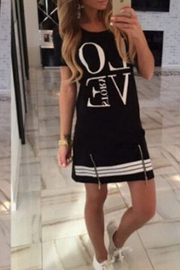 

Lovely Casual Letter Print Black Mini T-shirt Dress