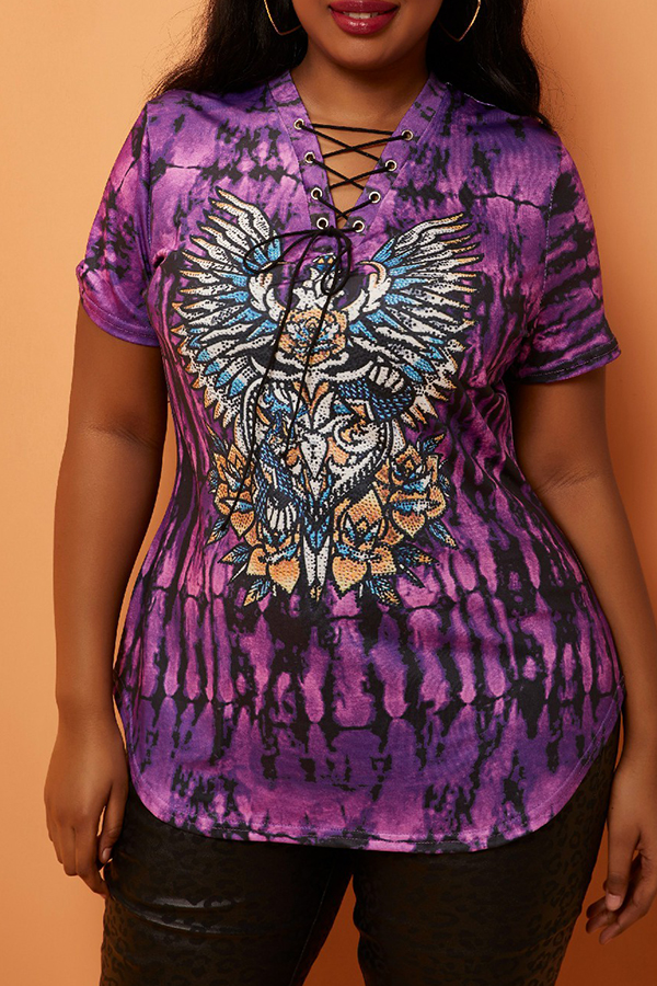 

Lovely Casual Print Purple Plus Size T-shirt
