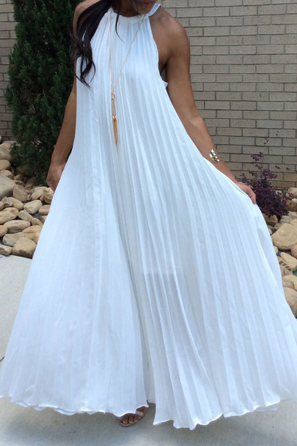 

Lovely Chic Fold Design White Ankle Length Dress