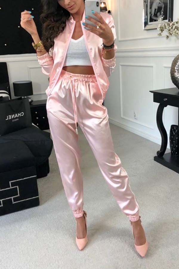 

Lovely Casual Patchwork Pink Two-piece Pants Set
