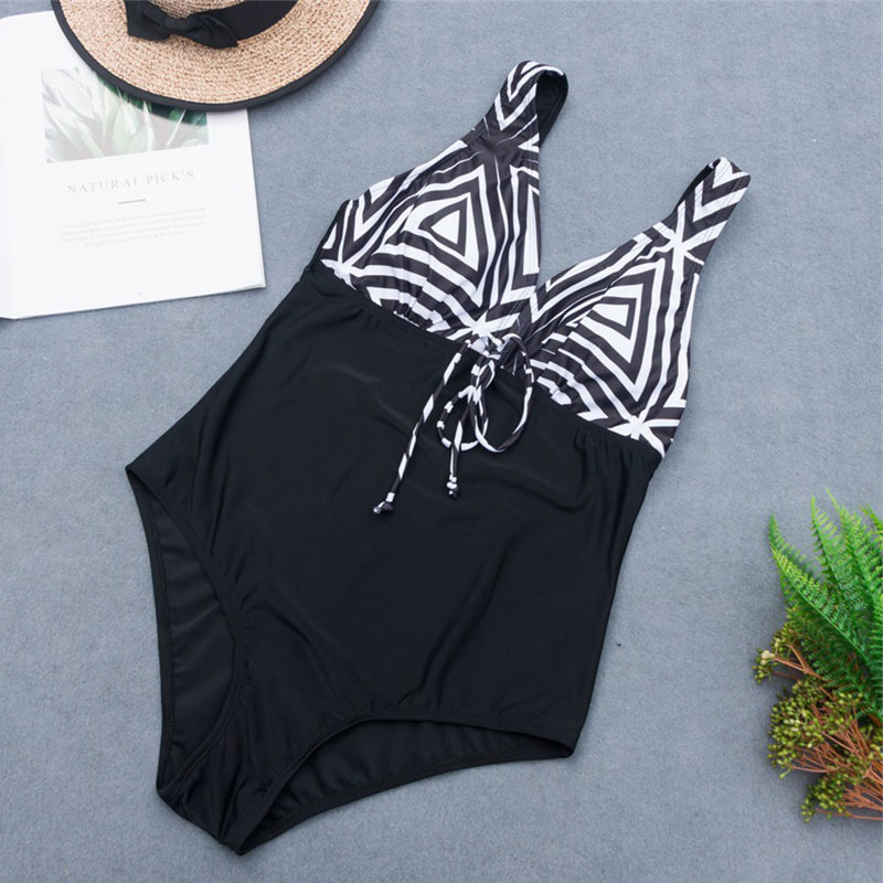 

Lovely Patchwork Black Bathing Suit One-piece Swimsuit