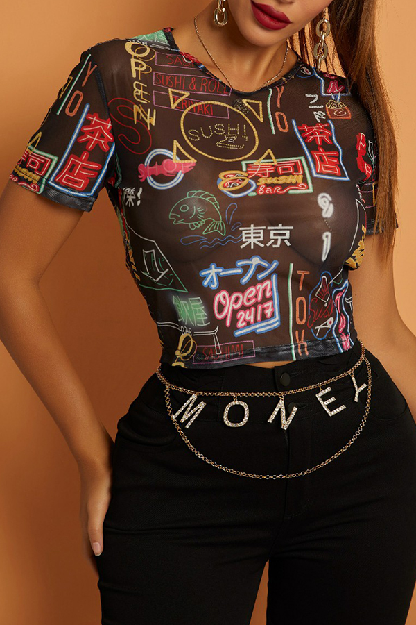 

Lovely Street See-through Black T-shirt