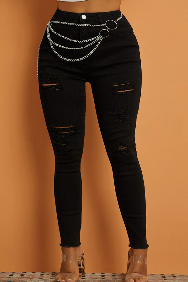 Lovely Casual Hollow-out Black Jeans