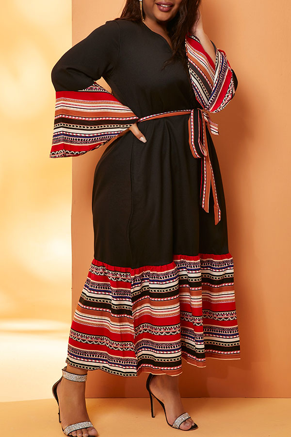 

Lovely Casual Patchwork Black Mid Calf Plus Size Dress