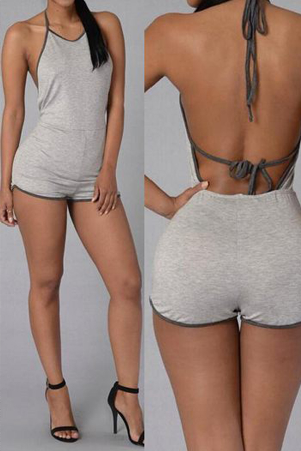 

Lovely Casual Backless Grey One-piece Romper