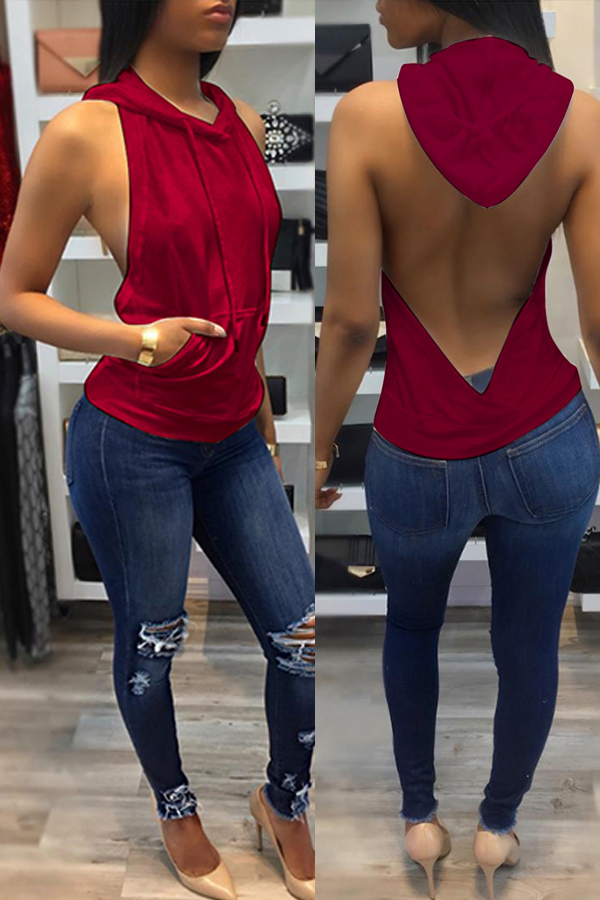 

Lovely Casual Backless Wine Red Camisole