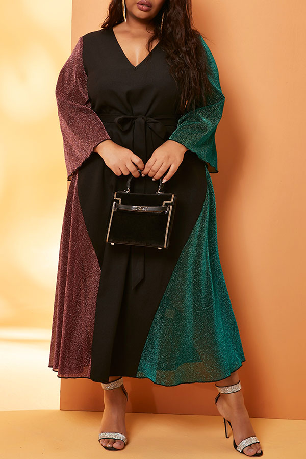 

Lovely Casual Patchwork Green Ankle Length Plus Size Dress