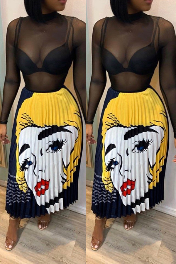 

Lovely Stylish Cartoon Print Yellow Skirt