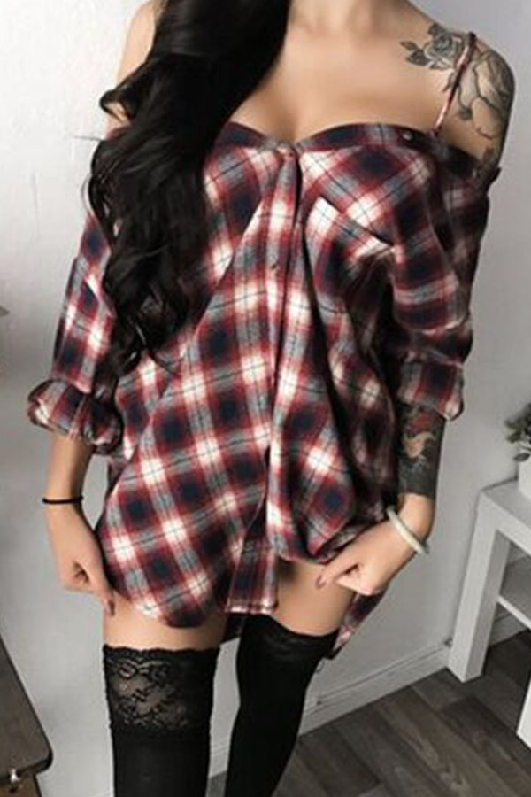 

Lovely Casual Plaid Print Red Mini Dress