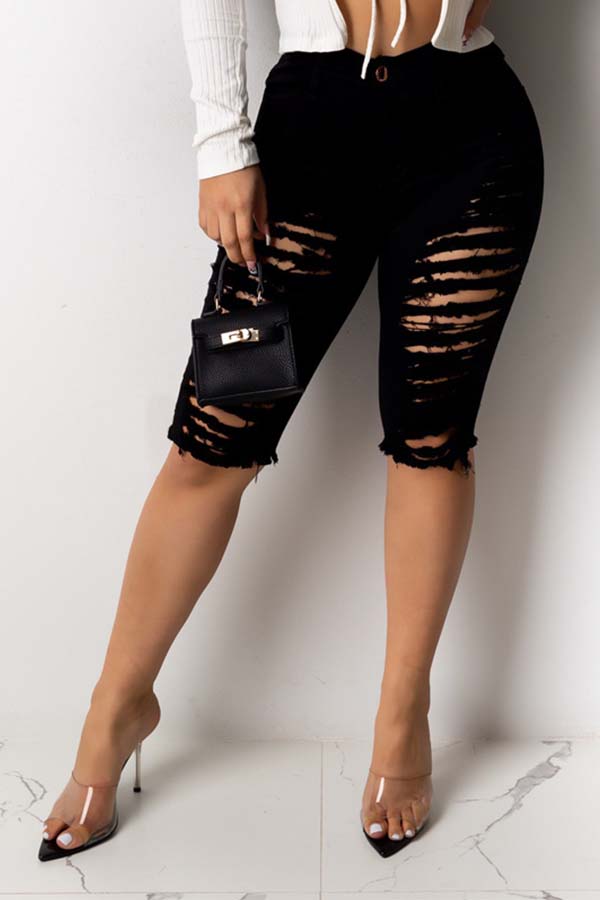 

Lovely Trendy Hollow-out Black Shorts