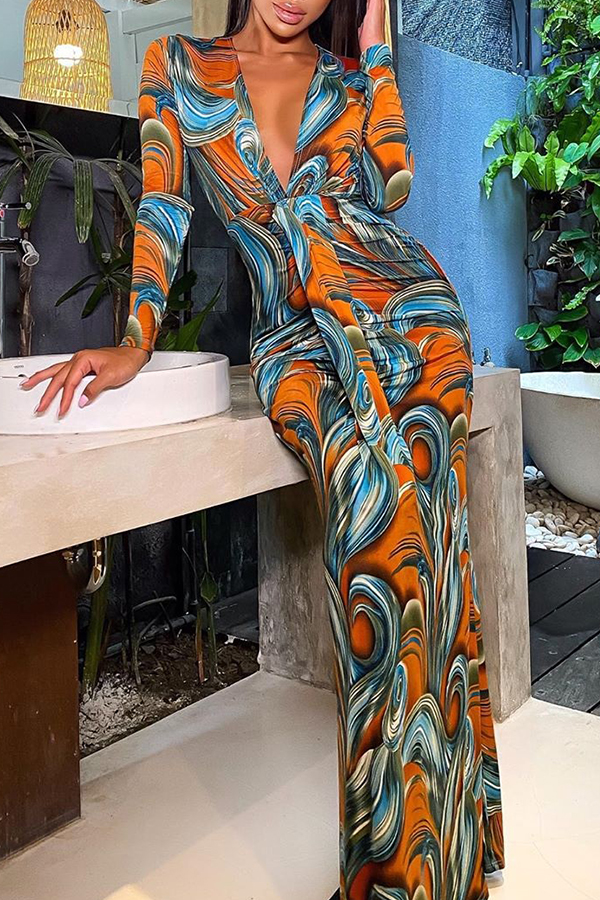 

Lovely Trendy Print Orange Maxi Dress