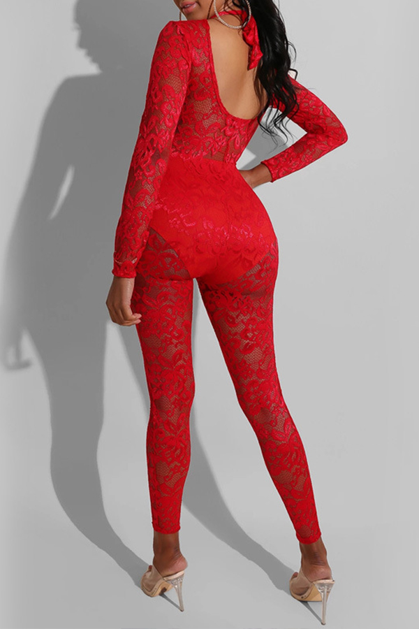 Lovely Sexy Lace See Through Red One Piece Jumpsuitjumpsuitjumpsuitslovelywholesale 3077