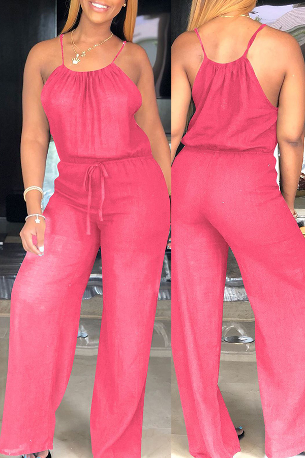 

Lovely Leisure Lace-up Red One-piece Jumpsuit