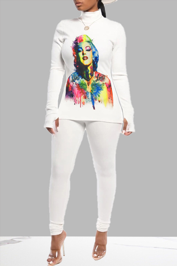 

Lovely Casual Print White Two-piece Pants Set