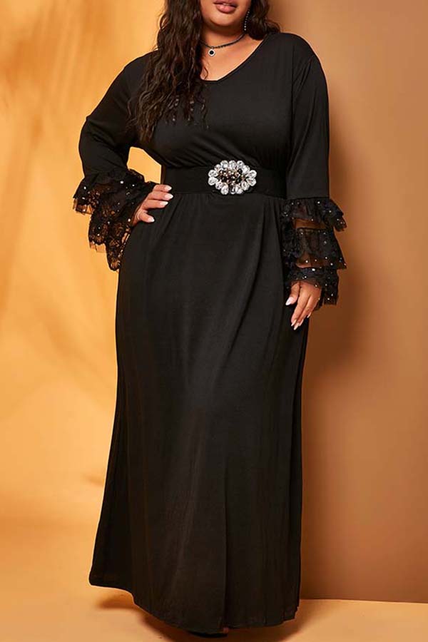 

Lovely Casual Patchwork Black Ankle Length Plus Size Dress