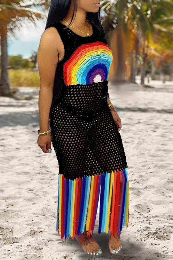 

Lovely Patchwork Black Plus Size Cover-up