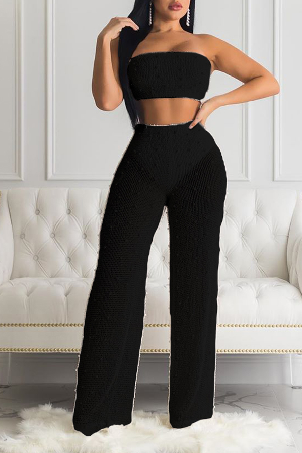 

Lovely Trendy Basic Black Two-piece Pants Set