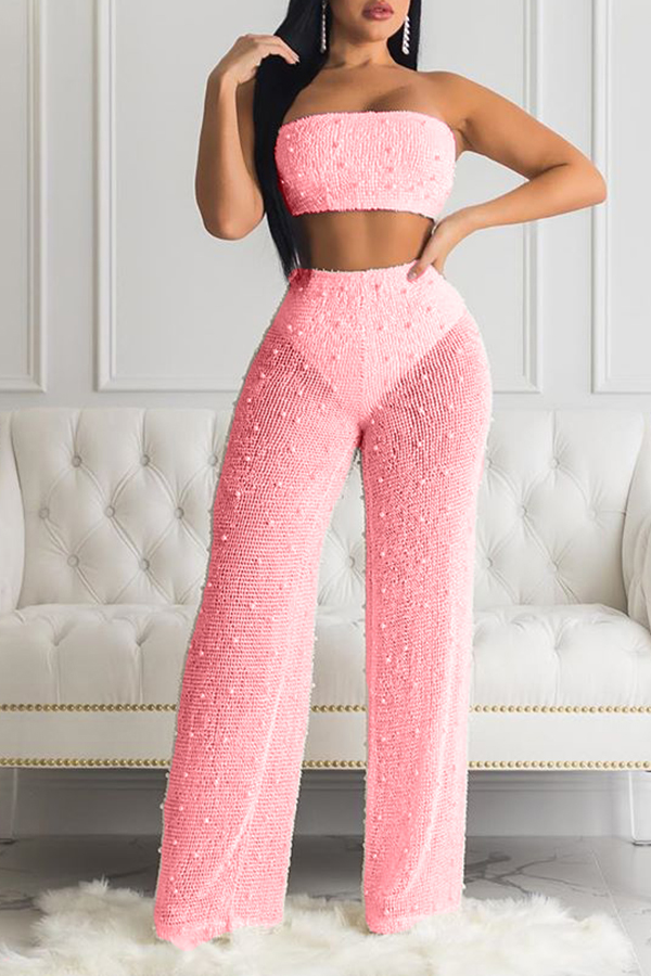 

Lovely Trendy Basic Pink Two-piece Pants Set