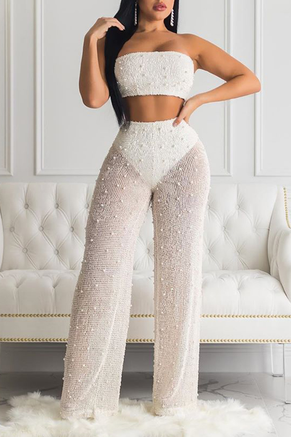 

Lovely Trendy Basic White Two-piece Pants Set