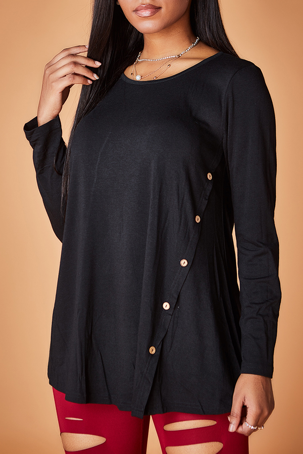 

Lovely Casual Button Black T-shirt