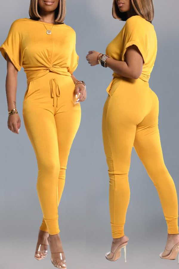 

Lovely Casual Skinny Yellow Two-piece Pants Set