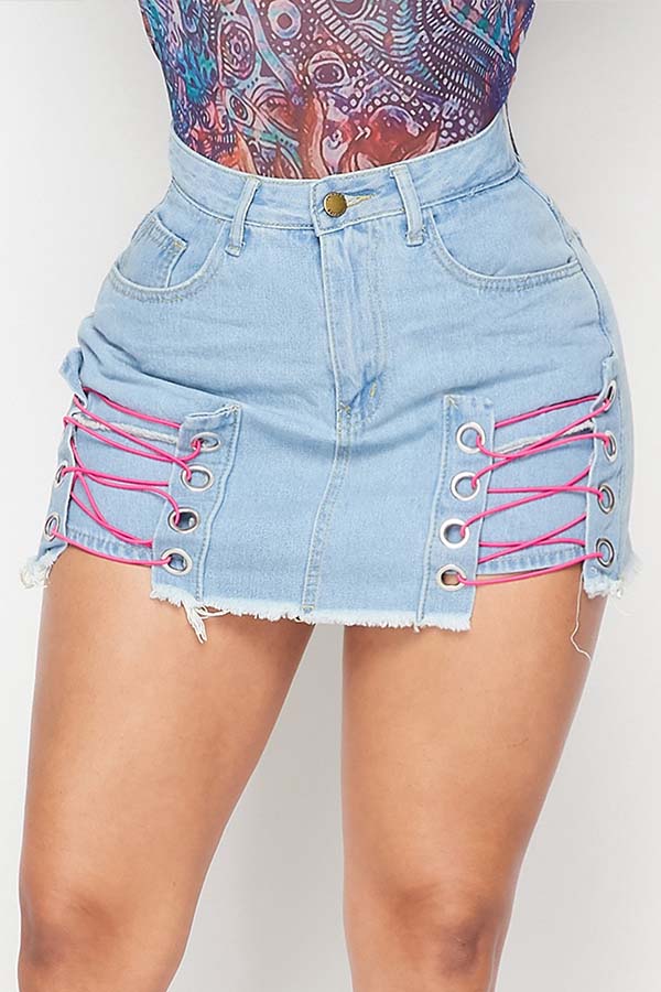 

Lovely Trendy Bandage Design Blue Shorts