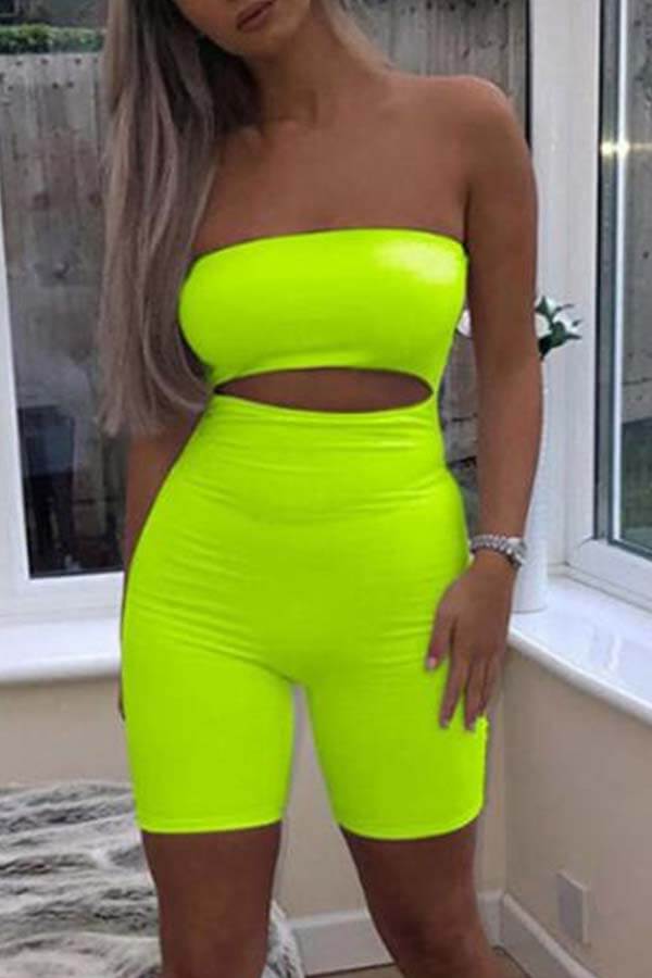 

Lovely Leisure Hollow-out Green One-piece Romper