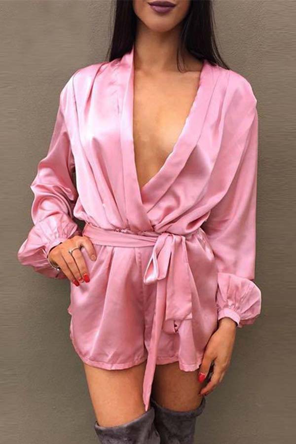 

Lovely Casual Deep V Neck Pink One-piece Romper