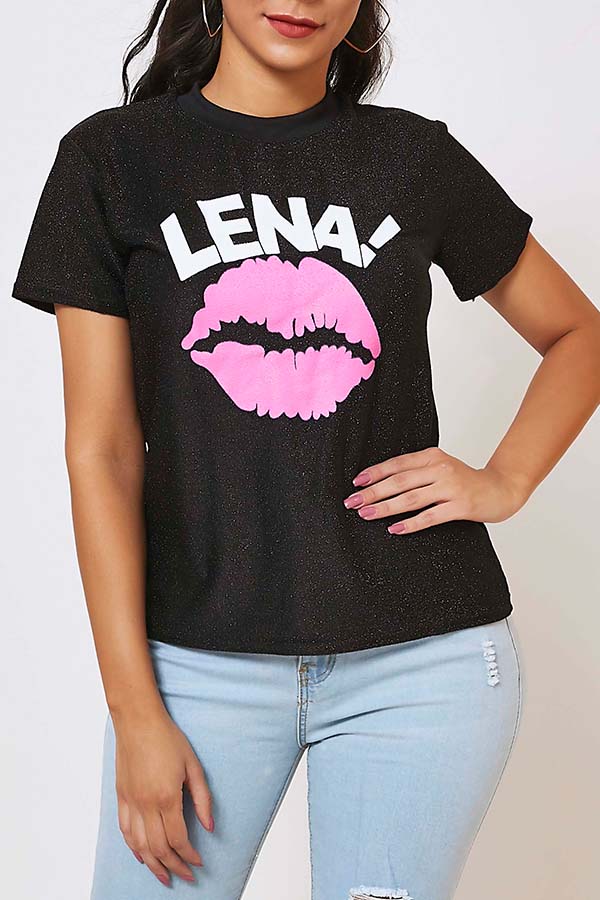 

Lovely Casual Lip Print Black T-shirt
